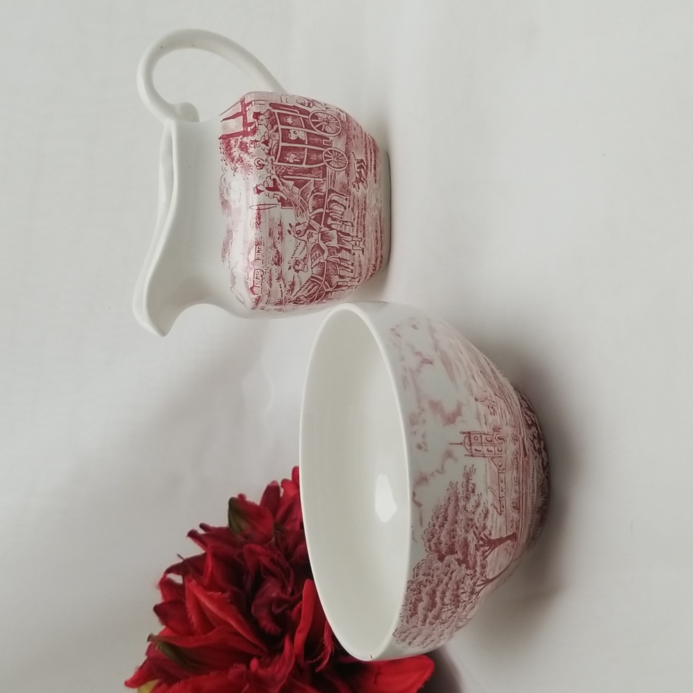 Enoch Wedgwood Dickens Coaching Days Red Transferware
